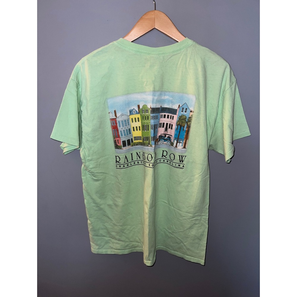 Gildan Charleston SC Rainbow Row Graphic T-Shirt Mint Green Large Souvenir Tee